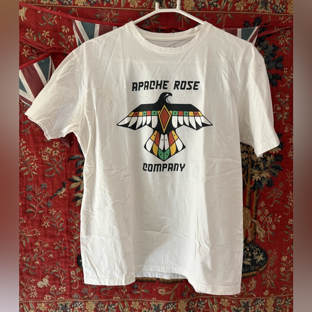 White Graphic Tee Apache Rose Eagle Native Americ… - image 1